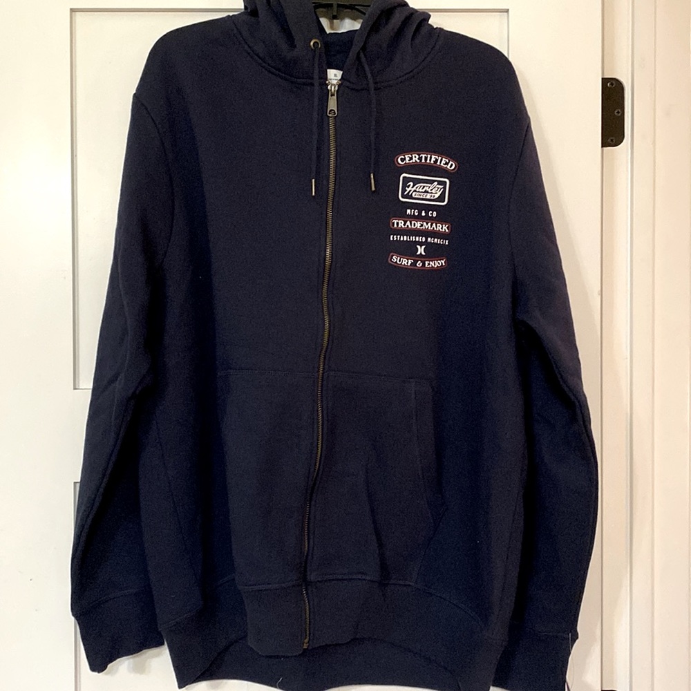 Hurley Mens Cotton Fleece Zip Up Hoodie. Size XL. Navy.